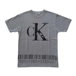 Vintage 1990s CK Calvin Klein Grey Logo Barcode T-shirt Size L Made in USA